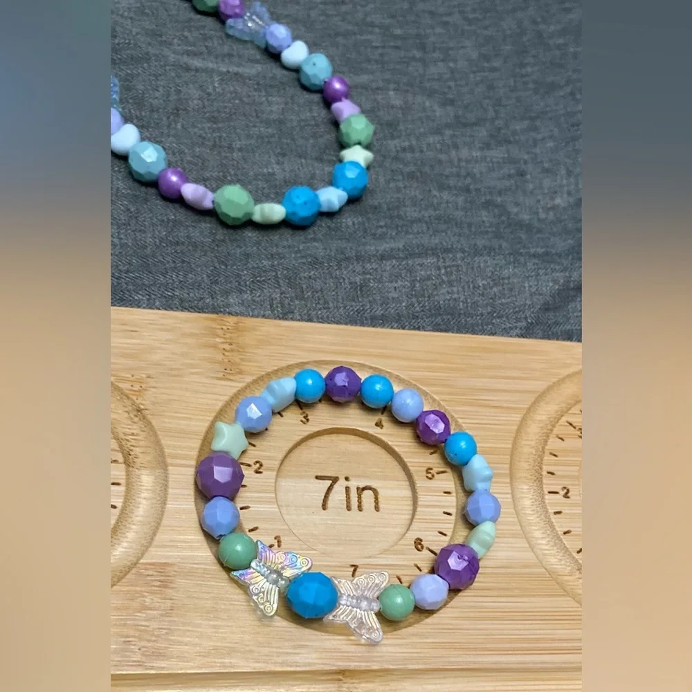 Colorful  Beaded Necklace And Bracelet with Butterfly Accents